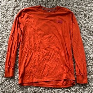 Orange North Face Logo Long Sleeve Tee